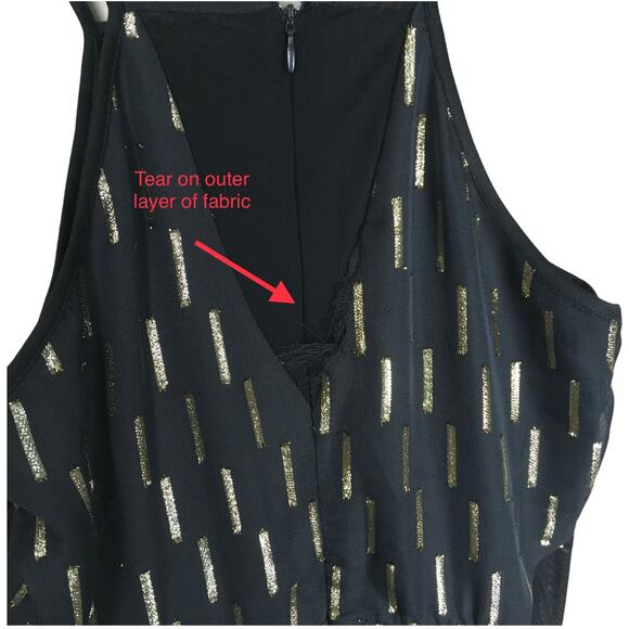 Guess Dress Black Gold Foil Taffeta High Low Hem Formal Women's 2 NEW small flaw - Picture 10 of 14